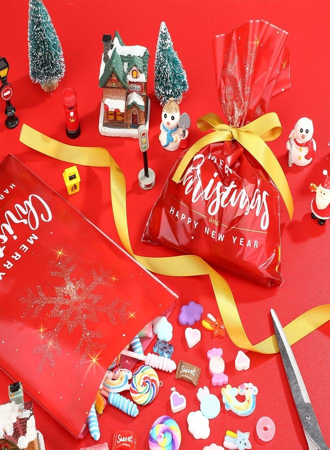 Tenare 100 Pieces Christmas Treat Bags Money Candy Cellophane Bag Loot Bags for Party with 22 Yards Beige Ribbon for Party Favor Party Supplies, 6 x 9 Inch(Delicate Style) - Image 4